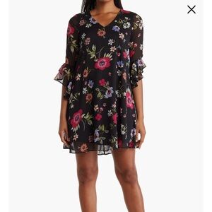 Calvin Klein chiffon floral bell sleeve
